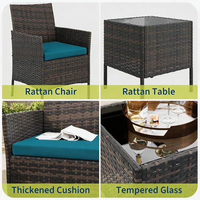 3-Piece Outdoor Furniture Set, PE Rattan Wicker Chairs - Image 6