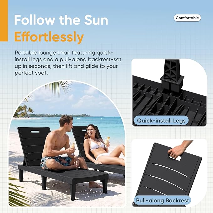 Greesum Outdoor Chaise Lounge Chairs Set of 2 - Image 5