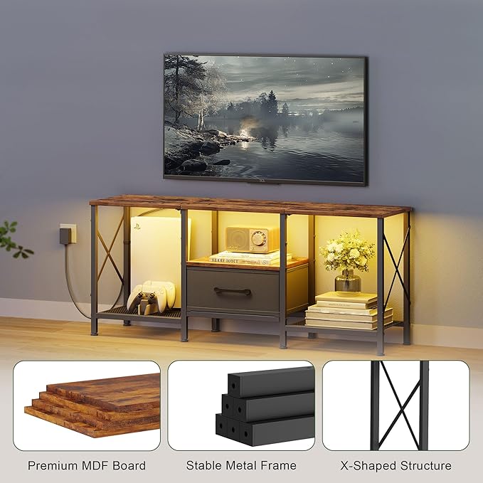 JARHETUN LED TV Stand with Fabric Drawer, Entertainment Center - Image 5