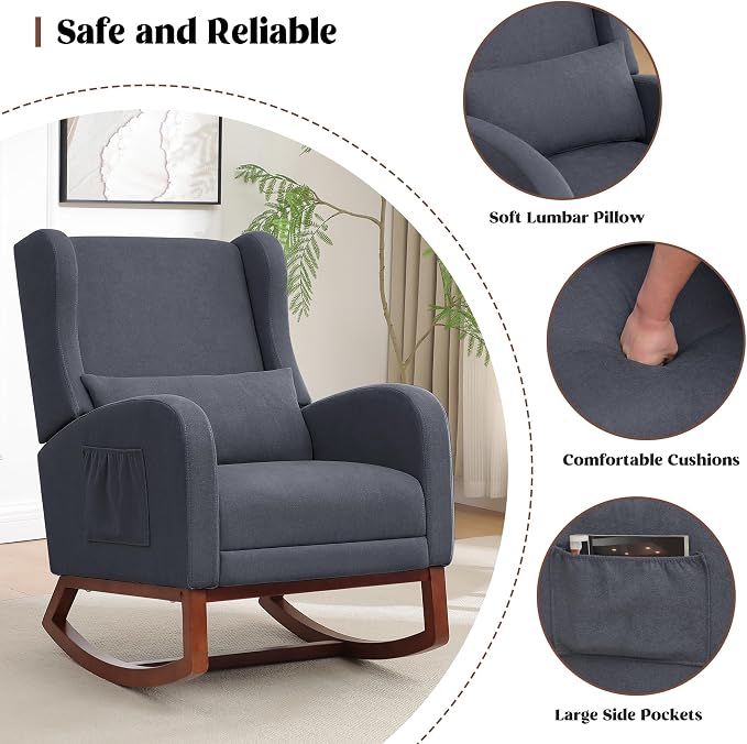 HCHAIRH Nursery Rocking Chair, Wingback Rocking Chair Nursery - Image 3