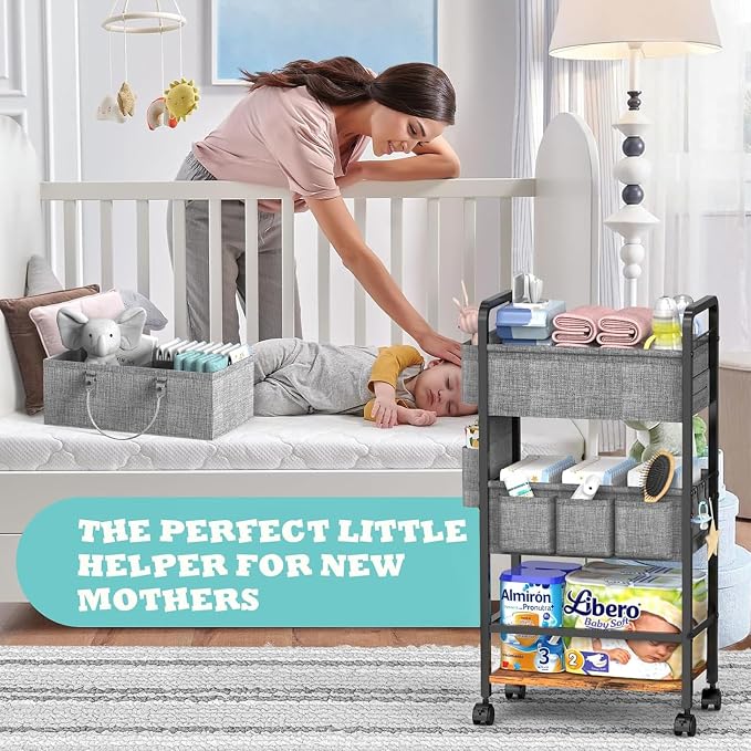 LIDTOP 2In1 Baby Diaper Caddy & 4-Tier Rolling Diaper Cart, Diaper Caddy - Image 4