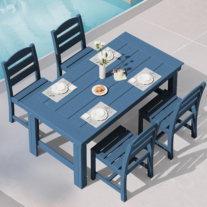 SERWALL Outdoor Dining Table Set, 67‘’ HDPE Patio Dining Set by SERWALL