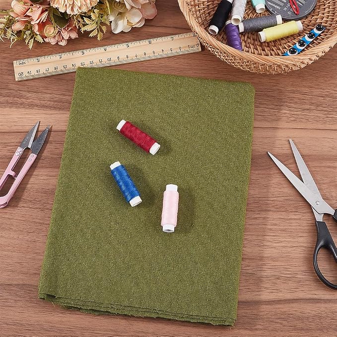 59 Inch Dark Olive Green Linen Cotton Canvas Fabric by The Yard Sheet Quilting - Image 4