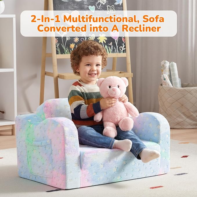 MeMoreCool Glowing Pastel Rainbow Kids Chair, 2-in-1 Foldable Kids Couch and - Image 5