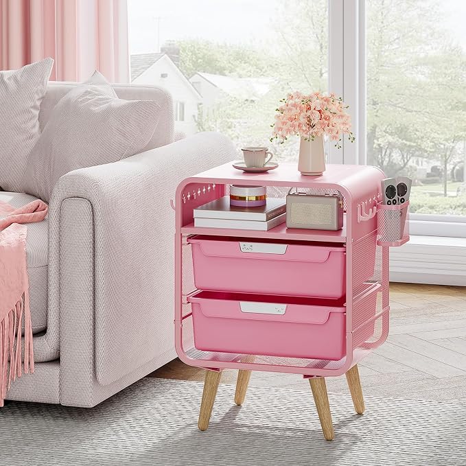 SYKIARIOL Pink Nightstand, Cute End Table - Image 8