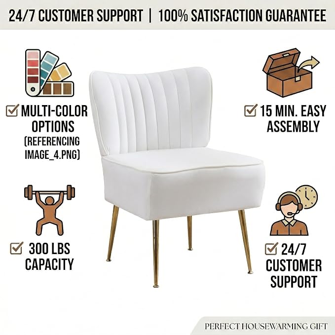 Modern Velvet Accent Chairs Set of 3, Comfy Slipper Chair - Image 6