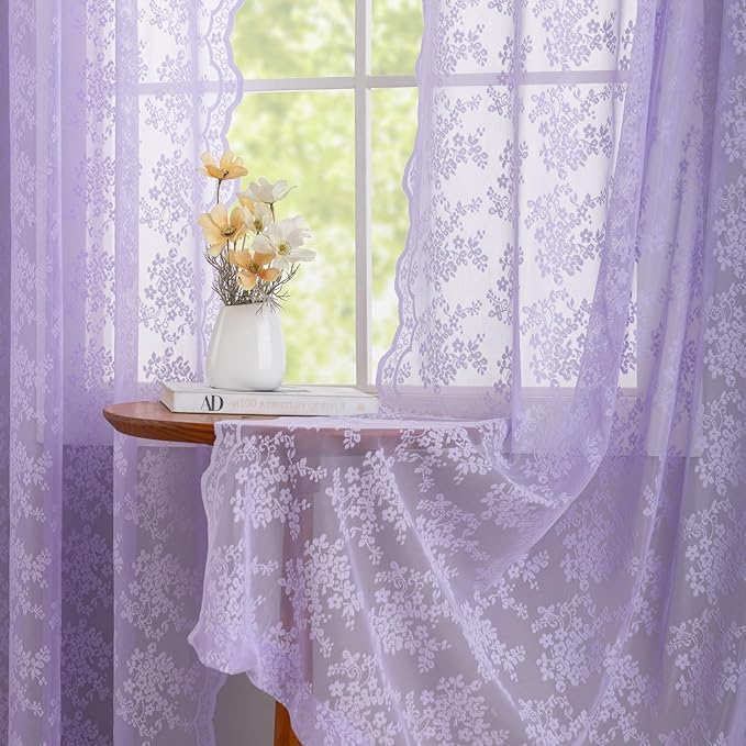 YJ YANJUN Vintage Lace Curtains 63 Inch Length-Victorian Floral Pattern - Image 4