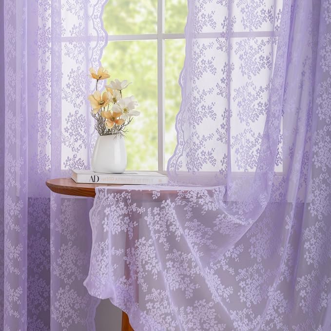 YJ YANJUN Vintage Lace Curtains 54 Inch Length-Victorian Floral Pattern - Image 4