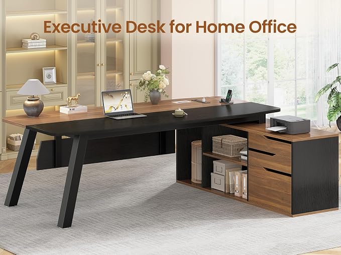 SEDETA 71" Executive Desk with File Cabinet, Large Office Desk with Drawers and - Image 4