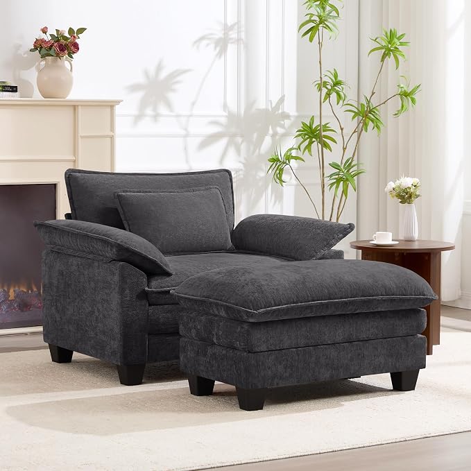 Oversized Accent Chair with Ottoman, Upholstered Armchair with Extra Thick by choairy