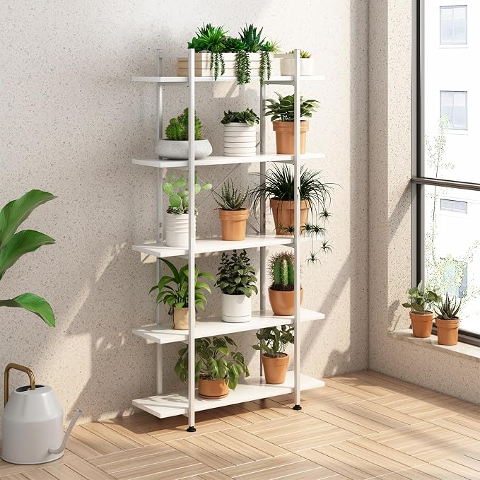 Bookshelf 5 Tiers White Wooden Storage Shelf, Modern Open Display Storage - Image 8