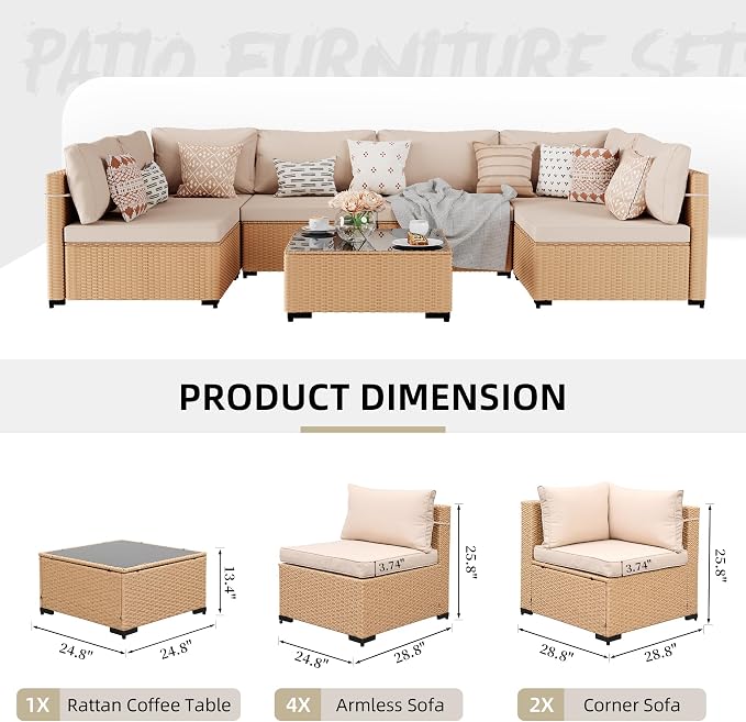 UPHA 7 Pieces Patio Furniture Sets, Wicker Outdoor Sectional Sofa Couch - Image 2