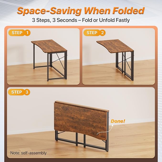 Huuger Folding Desk for Small Spaces, 39.3 Inch Foldable Computer Table - Image 7