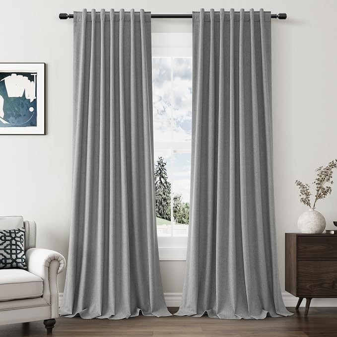 Guken Dark Grey 100% Blackout Linen Curtains 90 Inch Length 2 Panels Set by Guken