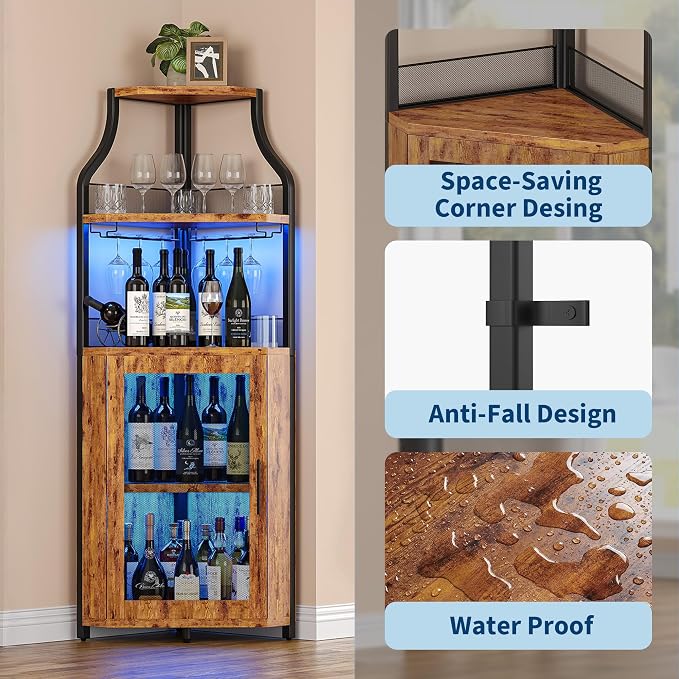 GarveeHome Corner Bar Wine Cabinet - Image 7
