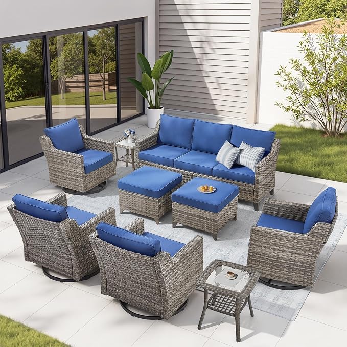 Wicker Patio Furniture Set-9 Pieces All-Weather Wicker Outdoor Furniture by AMCLOBA