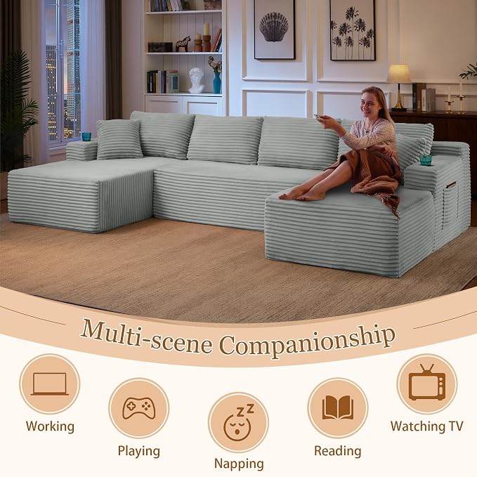 134 Inch Modular Sectional Sleeper Sofa, Boneless Cloud Couch - Image 7