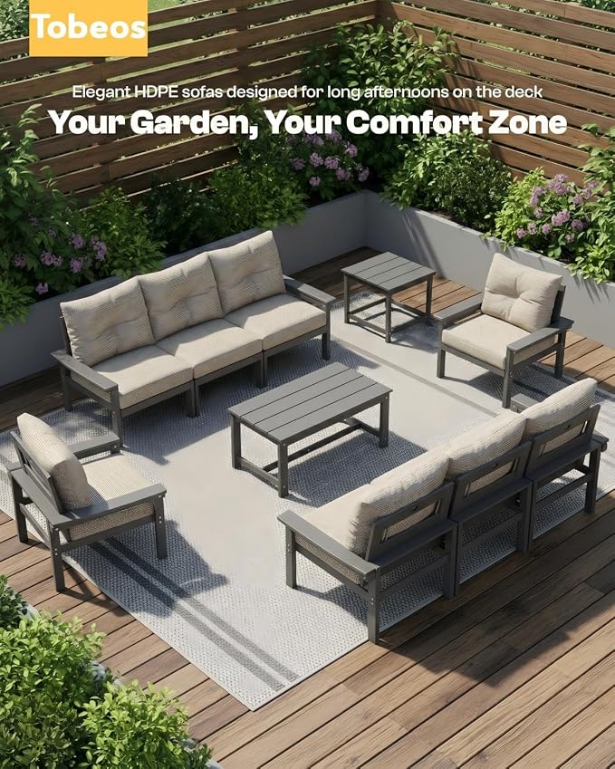 HDPE 3 Piece Patio Furniture Set, All-Weather Outdoor Couch Set - Image 9