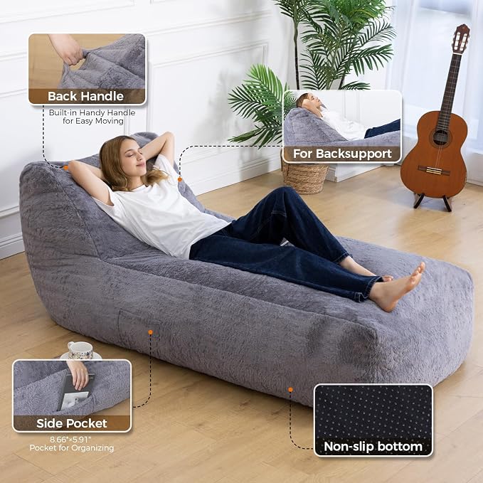 Giant Bean Bag Chair for Adults, Big Faux Fur Plush Bean Bag Lounger, Large - Image 3