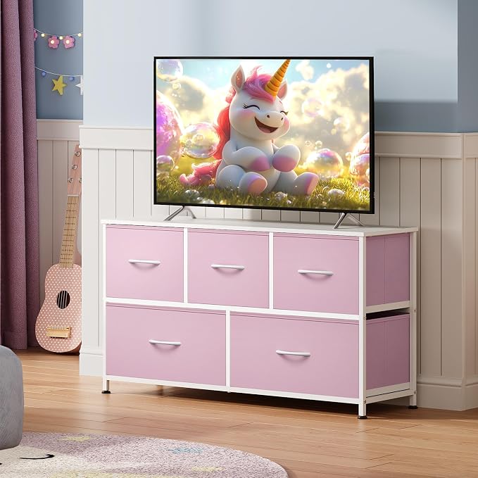 WLIVE Dresser for Bedroom with 5 Drawers, Wide Chest of Drawers, Fabric Dresser - Image 2