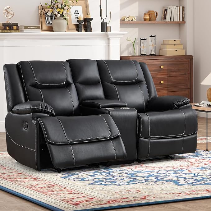 ANJ Premium Geniune Leather Manual Loveseat Recliner Sofa by ANJ