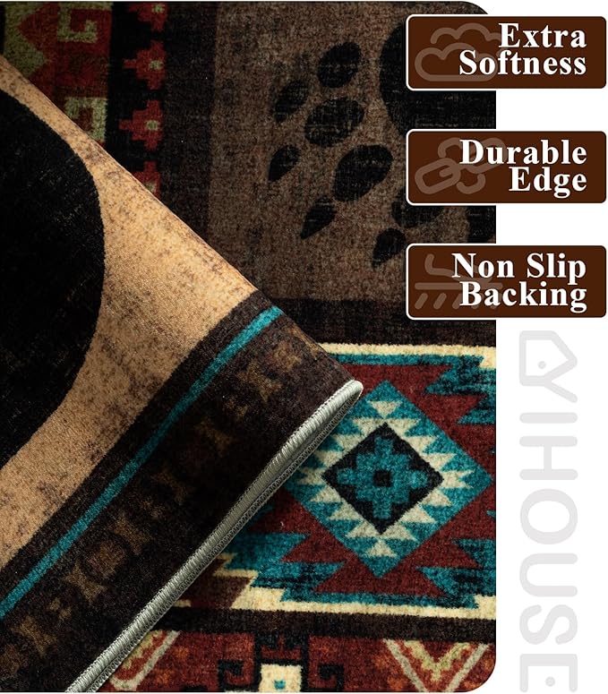 YIHOUSE Rustic Cabin Area Rug 5x7, Machine Washable Lodge Bear Rug, Non-Slip - Image 6