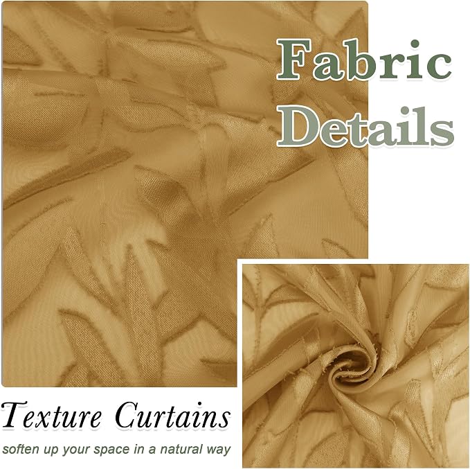 Lecloud Leia Dark Gold Semi Sheer Curtains 45 Inch Length 2 Panels, Balance - Image 9
