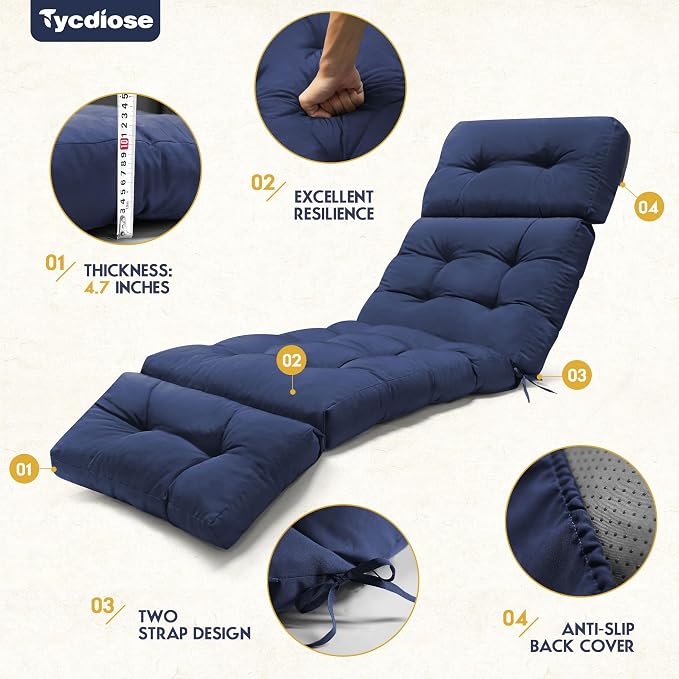 Chaise Lounge Cushions Outdoor Set of 2, 74.4 x 22 x 4.7 Inches Thickened - Image 5
