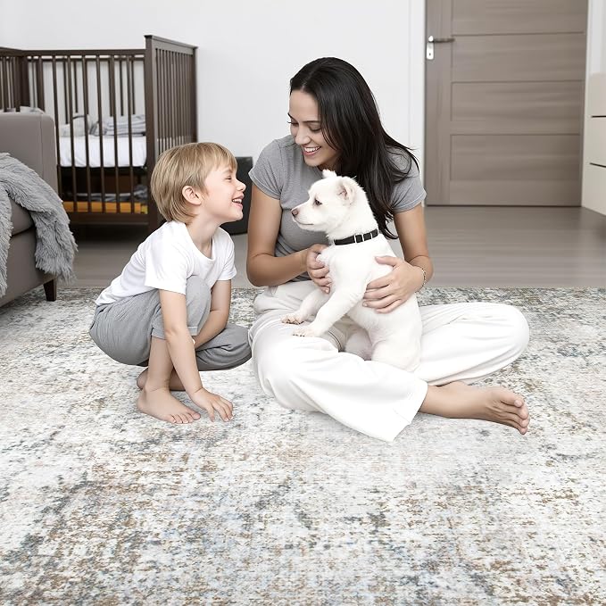 2'x5'Runner Rug Washable Rug: Modern Abstract Soft Thin Runner Rug Brown Grey - Image 8