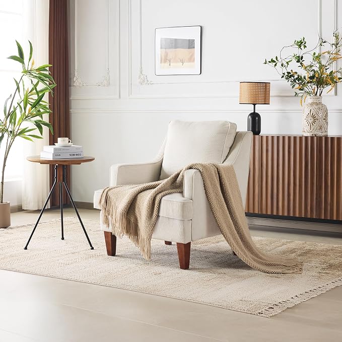 VINGLI Beige Accent Chairs Set of 2, Mid Century Modern Chairs, Upholstered - Image 9