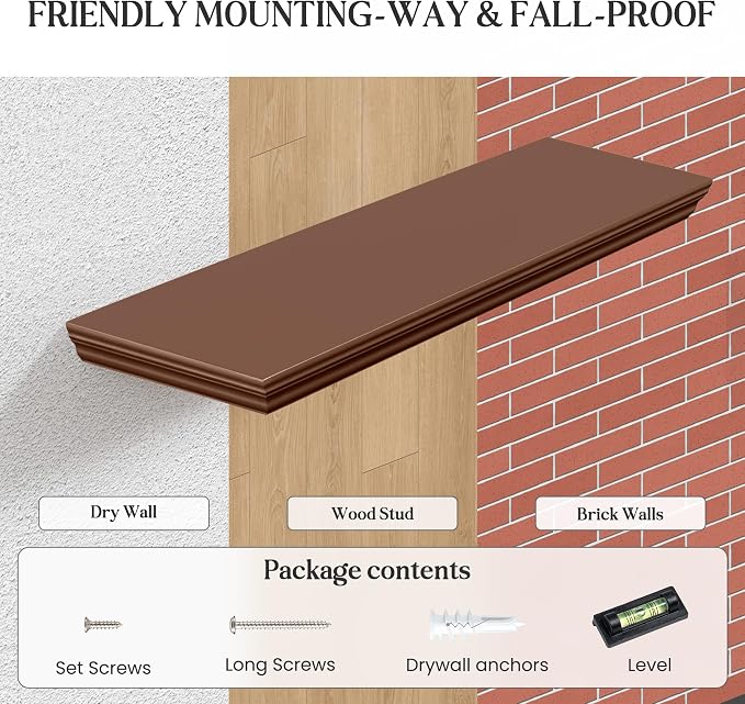 Fun Memories Floating Shelves 48 Inch Long, 9.3 Inch Deep Classic Crown Molding - Image 6