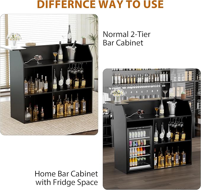 L-Shaped Home Bar Unit with Power Outlet, 4-Tier Corner Liquor Bar Cabinet with - Image 6