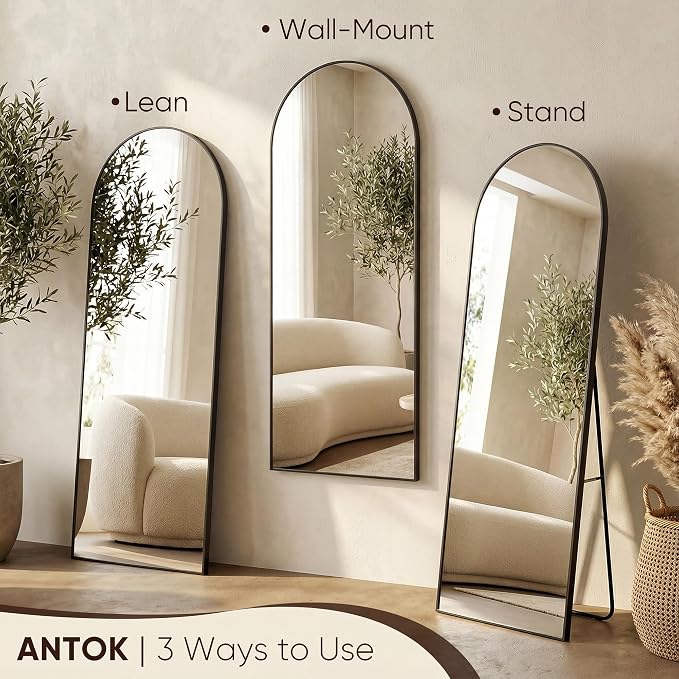 Antok 71" x28” Arched Full Length Floor Mirror, Free Standing/Wall Mount/Leaning - Image 5