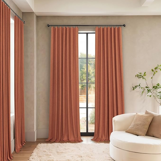 Rust Colored Curtains for Bedroom 96 Inches Long 2 Panel Set Faux Linen Cute - Image 2