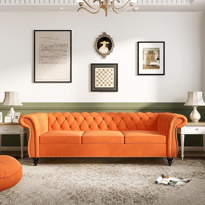 AVZEAR 3 seat Sofa, Velvet Sofa Living Room Large Sofa Modern Chesterfield by AVZEAR