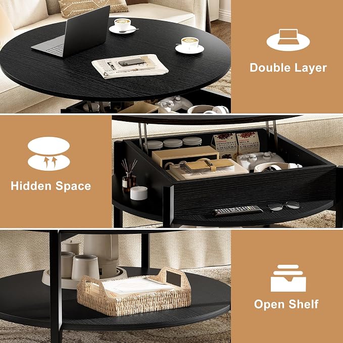FABATO Round Lift Top Coffee Table - Image 6