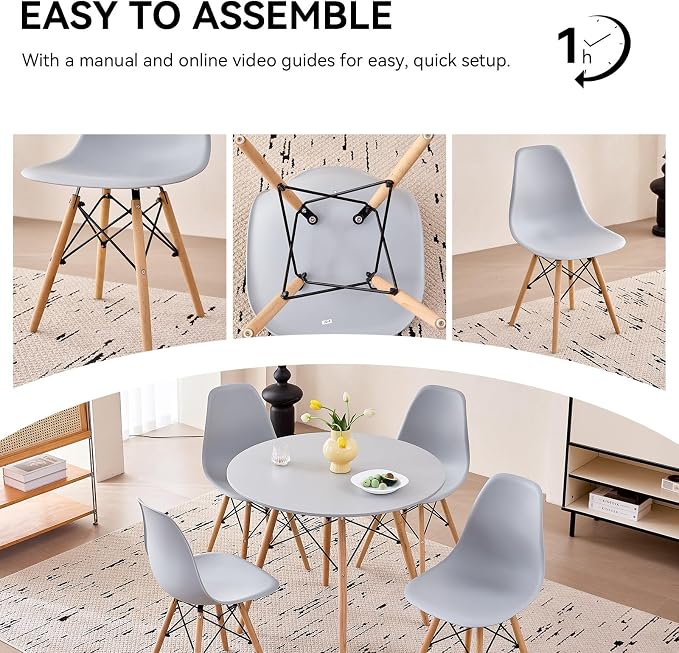 5-Piece Round Dining Table Set, Small 35.5" Kitchen Table Chairs Set of 4 Space - Image 7