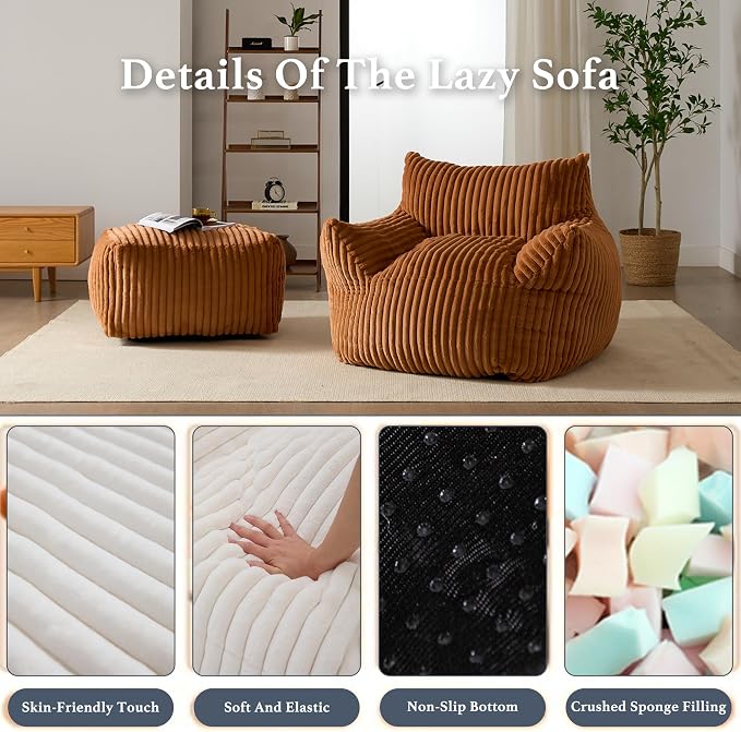 Gericco Oversized Bean Bag Chaise Lounge Chair Indoor - Image 3