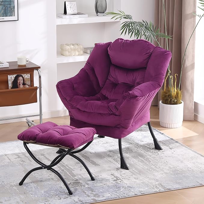 MBOOYOME Lazy Chair with Folding Ottoman, Modern Accent Armchair with Armrests - Image 5