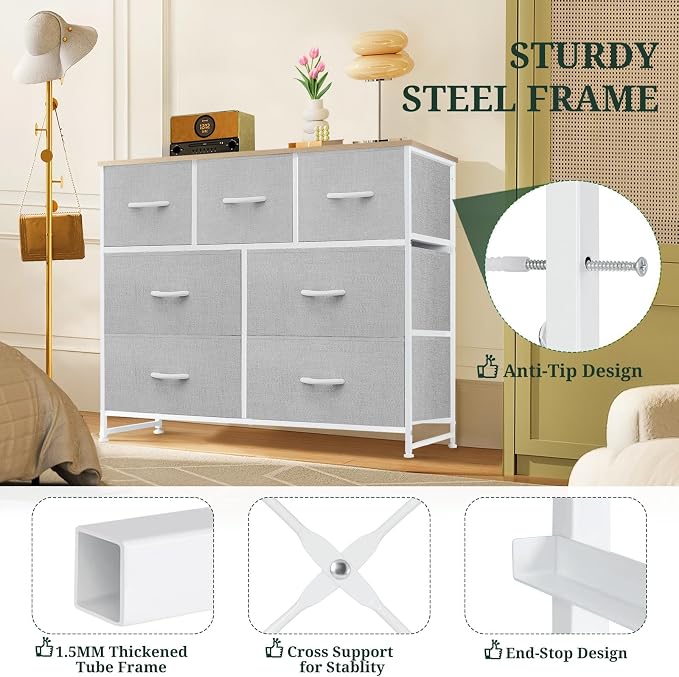 7-Drawer Dresser for Bedroom, Anti-Tip Wide Storage Organizer Fabric Chest of - Image 4