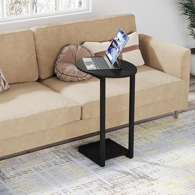 Hosfais Small Side Table End Table, C-Shaped Wood Coffee Table TV Tray - Image 5