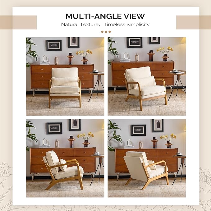 VINGLI Chenille Mid-Century Modern Accent Chair Set of 2, Cute Reading Arm Chair - Image 7