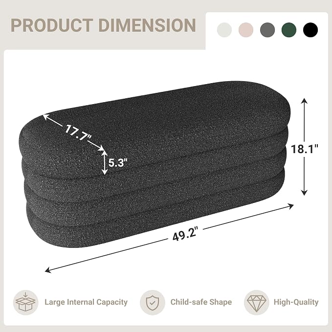 Busaurus Storage Ottoman Bench 49.2 Inch Upholstered Fabric Storage Bench - Image 2