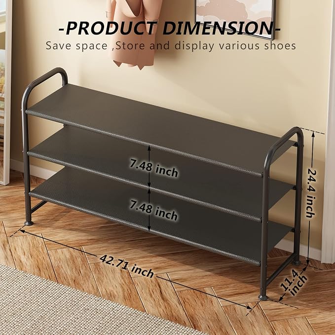 INGIORDAR Shoe Rack 3 Tier Long Storage Organizer Wide Metal Shoe Shelf - Image 3