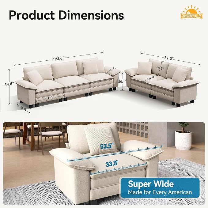 SUNSHINE VALLEY Sofa and Loveseat Set, Oversized Chenille Modular Love seat and - Image 2