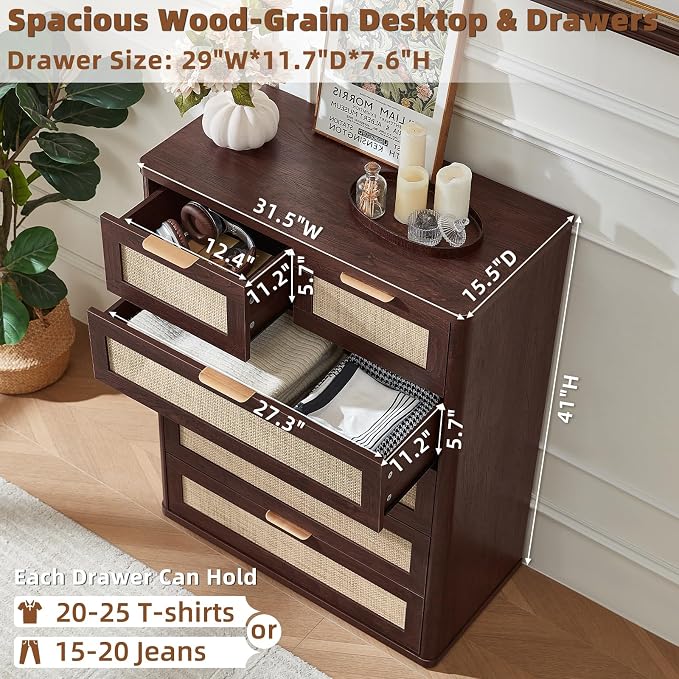 LEYAOYAO Rattan Dresser for Bedroom Set of 2, Modern 6 Drawers Boho Dressers - Image 2