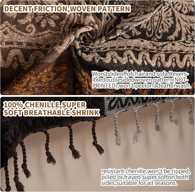 Boho Throw Blanket, Chenille Jacquard Tassels Throw Blankets - Image 6
