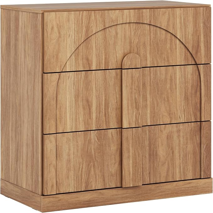 BELLEZE Sideboard Cabinet with 3 Drawers, Modern Wood Buffet Cabinet with Arc - Image 9