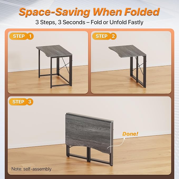 Huuger Folding Desk for Small Spaces, 31.5 Inch Foldable Computer Table - Image 7