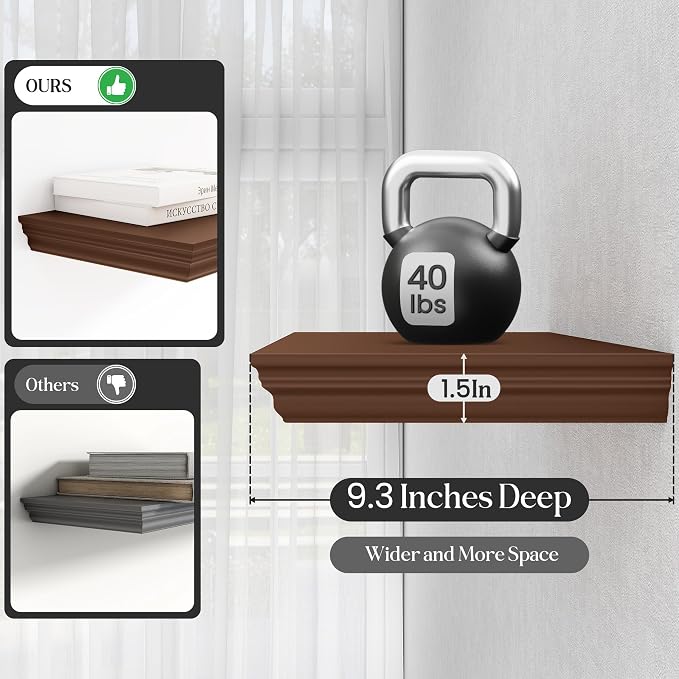 Fun Memories Floating Shelves 36 Inch Long, 9.3 Inch Deep Classic Crown Molding - Image 4
